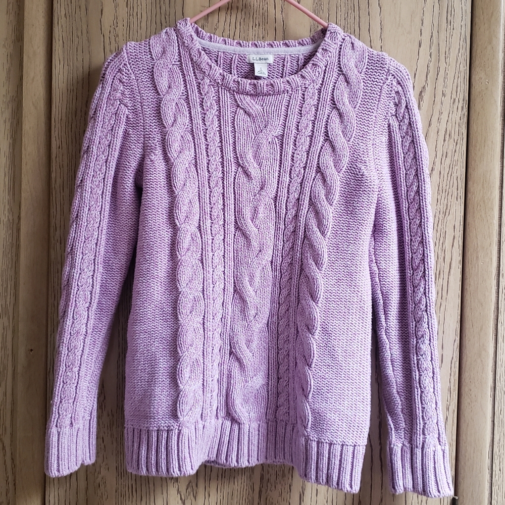VTG L L BEAN Sweater Cable Knit Cotton Y2K 90s SMALL Fisherman Pink Purple Heavy